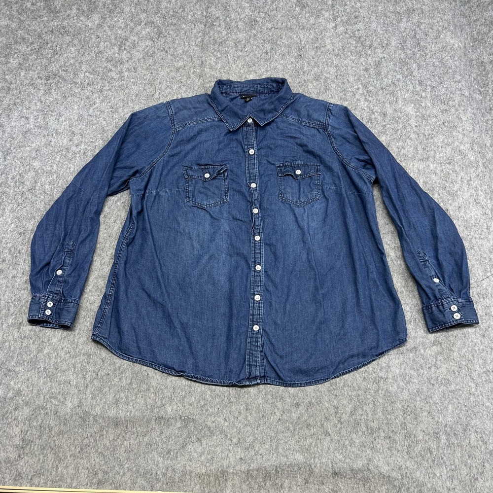 Torrid Shirt Womens 1X 1 Blue Chambray Denim Button Front Long Sleeve Top Casual